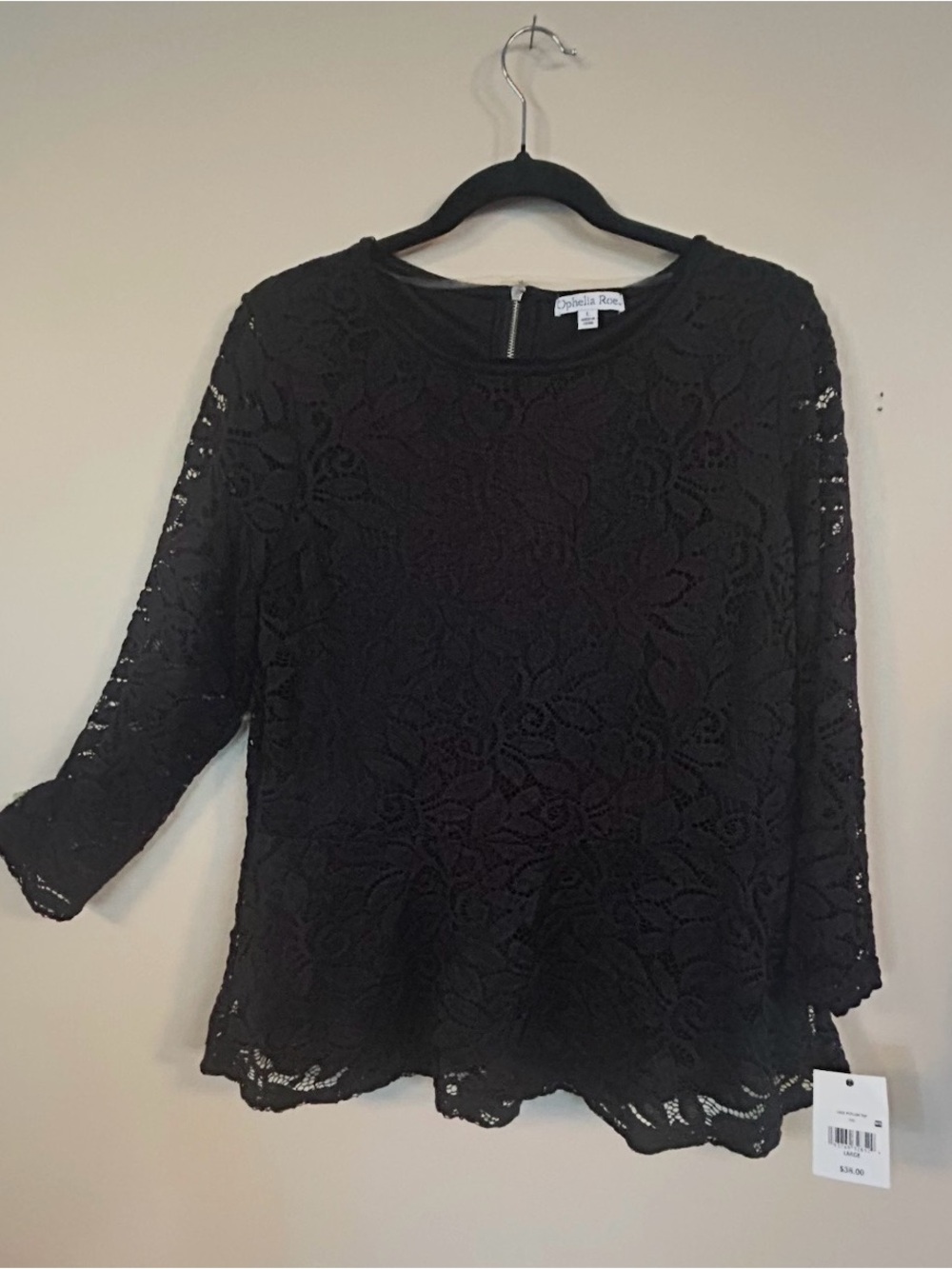 Chelsea28 Black Floral Lace Peplum Top